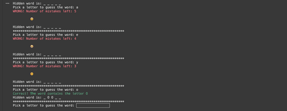 hangman game output